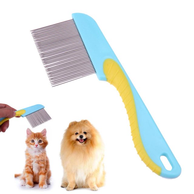 Peine de dientes densos para perros de acero inoxidable, mango de silicona para masaje de mascotas Likrtyny Para estrenar