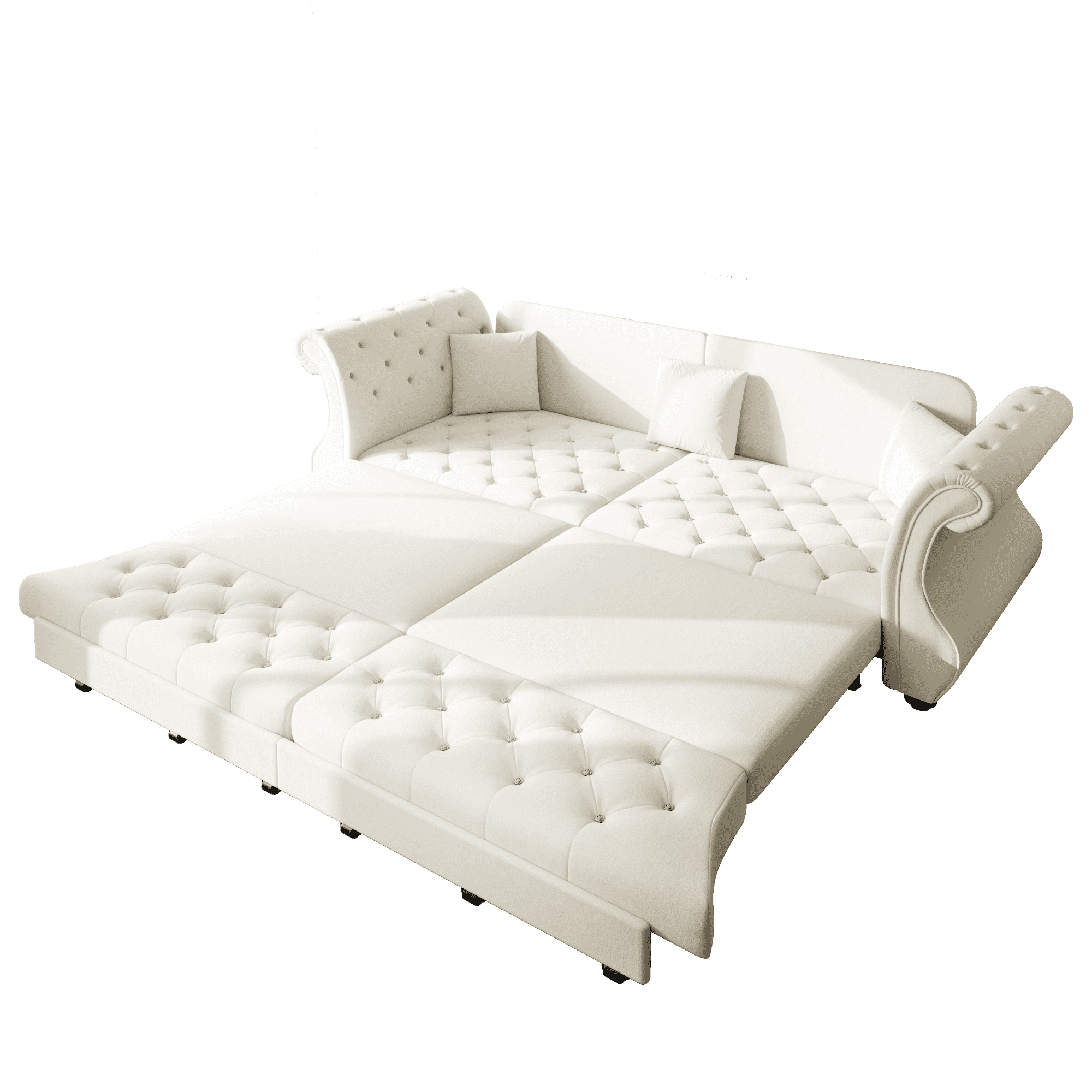Chesterfield Pull Out Convertible Sofa Bed, Classic Flower Tufted Velvet Loveseat Sleeper Couch With Roll Arms and Pillows, for Living Room Apartment Office