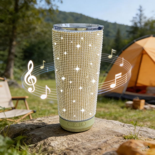 Vaso de altavoz Bluetooth de 16 oz con vaso aislante de acero inoxidable con altavoz inalámbrico incorporado para fiestas, eventos al aire libre, acampadas, tailgating