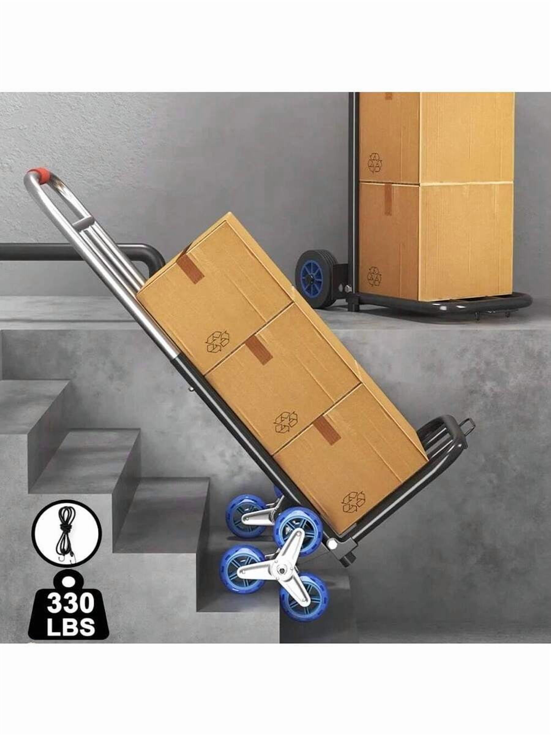 Stair Climber Hand Truck 330 lb Capacity, Heavy Duty Folding Trolley with 6 Wheels and Bungee Rope, Telescopic Ergonomic Handle Portable Dolly for Stairs and Material Handling