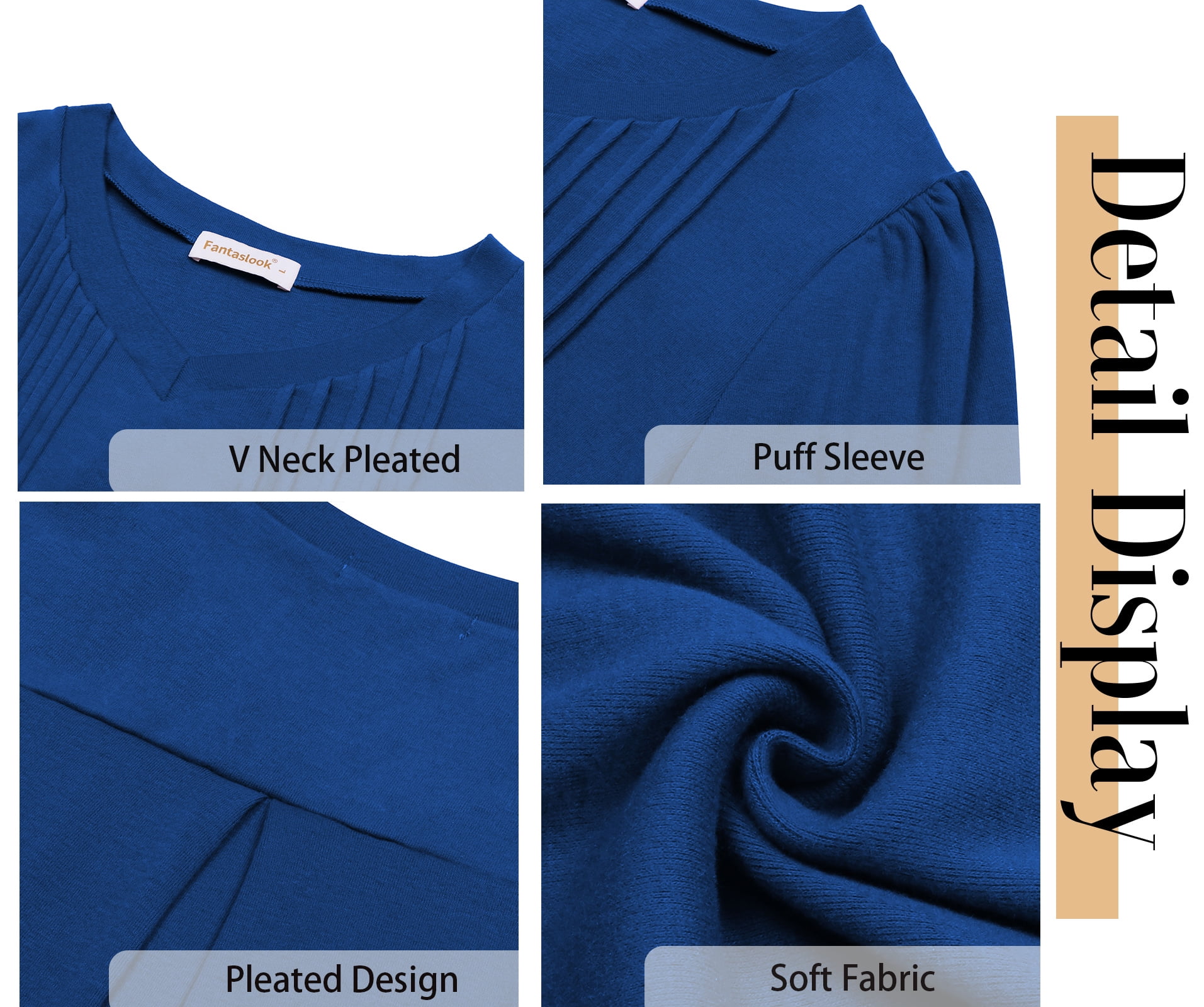 Fantaslook Long Sleeve Shirts for Women Fall Tops Dressy Casual Blouses Pleated V Neck Tunic Tops