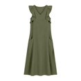 thumbnail image 4 of ZHOGXU Women's Dresses Summer Flying Sleeve V Neck Solid Color Comfortable Flowy Swing Dress With Pockets For Casual Daily Wear,Green,Xxl, 4 of 6
