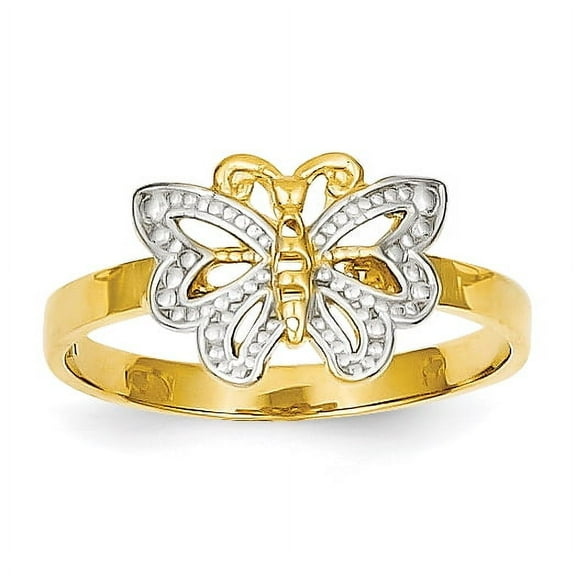 14k Yellow Gold with Rhodium Butterfly Band Ring