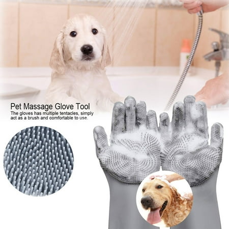 Nikou Pet Cleaning Grooming Glove magic Silicone Dog Bathing Shampoo Gloves For Bathroom Cleaning Pet Hair Care Gray Single Length 13.8in