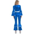 thumbnail image 2 of XUNZOO Womens 70S Disco Jumpsuits Metallic Shiny Tiered Flare Sleeve Bell Bottom Dancewear Royal Blue M, 2 of 7