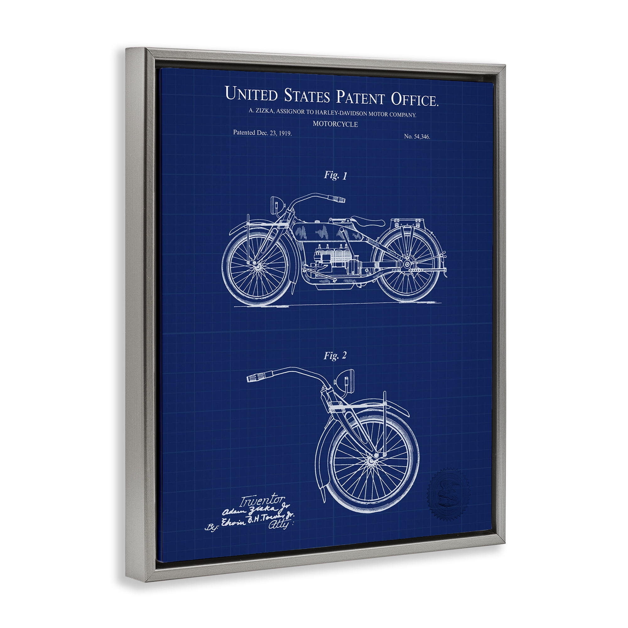 Stupell Industries Detailed Motorcycle Blueprint Transportation Painting Gray Floater Framed Art Print Wall Art, 25 x 31