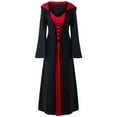 thumbnail image 3 of iEFiEL Womens Dress with Hood Halloween Witches Costume Medieval Renaissance Lace-up Gown Vintage Robe Maxi Dress Red 5XL, 3 of 4