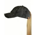 thumbnail image 3 of C.C Ladder Style Ponycap Adjustable Ponytail Distressed Washed Denim Baseball Cap, Black, 3 of 4