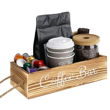 Bevtee Coffee Bar Organizer, Wooden Coffee Station Storage Organizer Box With Handle, Coffee Bar Accessories for Countertop Farmhouse