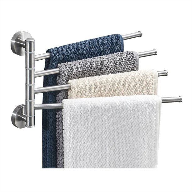 Toallero de baño con 4 barras de toalla, toallero giratorio, ahorra espacio, toallero de acero inoxidable