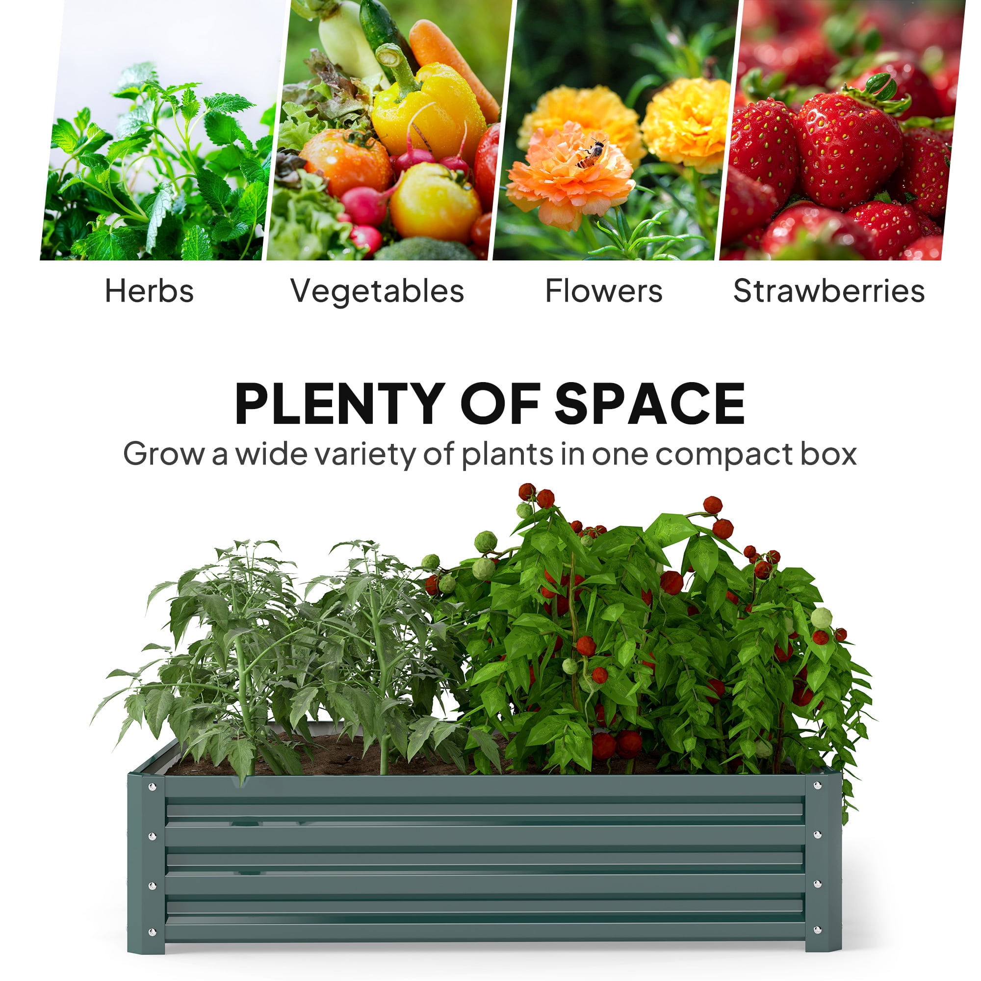 Planter Box, Metal Galvanized Raised Garden Bed for Growing Vegetables, Flowers, Herbs, Succulents