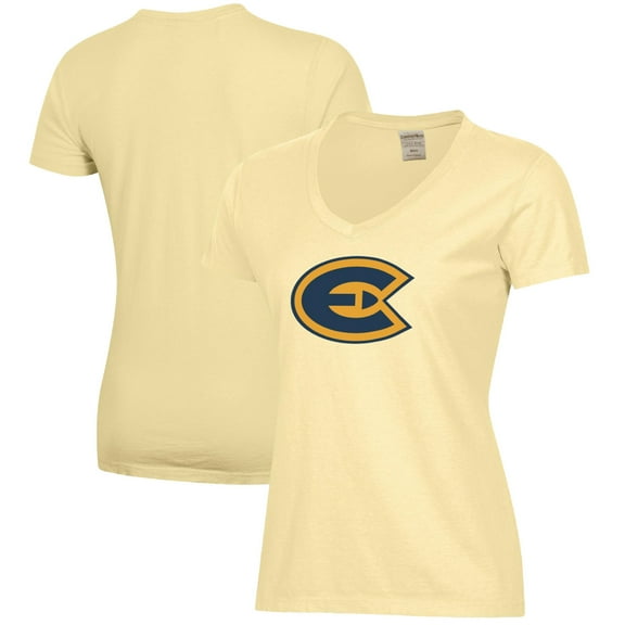 Women's  Gold Wisconsin Eau Claire Blugolds Logo Comfort Wash V-Neck T-Shirt