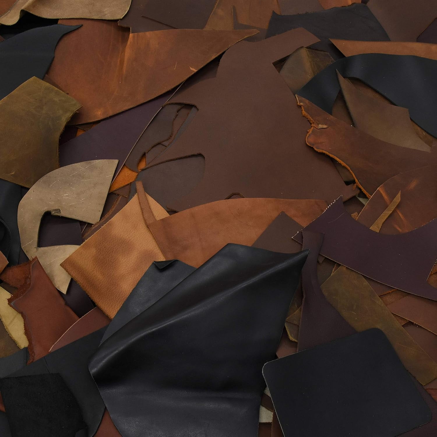 - Oil Tanned Cowhide Leather Scrap for Crafts and Leatherworking 1lb Bundle, Earth Colors, Small Sizes, 5-6oz Thickness