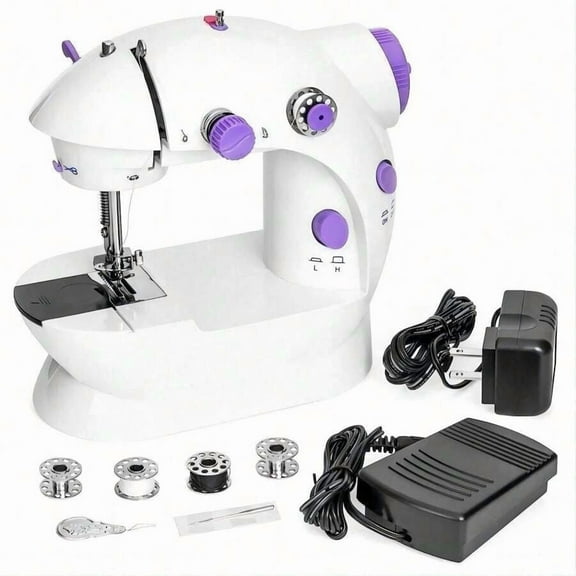 2 Speed Portable Electric Sewing Machine Mini Desktop Handheld Household with LED Light (US),White
