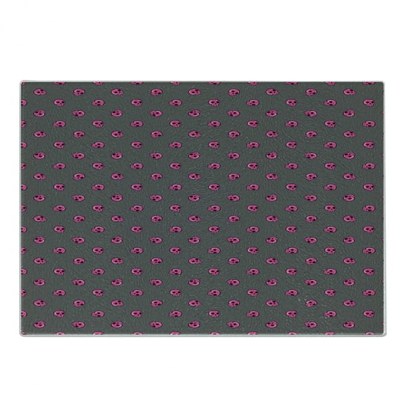 Skull Cutting Board, Hand Drawn Style Pink Emo Skulls Teenager Lifestyle Youth Culture, Decorative Tempered Glass Cutting and Serving Board, Small Size, Dark Taupe Hot Pink, by Ambesonne