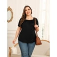 thumbnail image 5 of Daystry Plus Size Tops for Women Short Sleeve Square Lace Neck Flowy Shirts Black 2X, 5 of 11