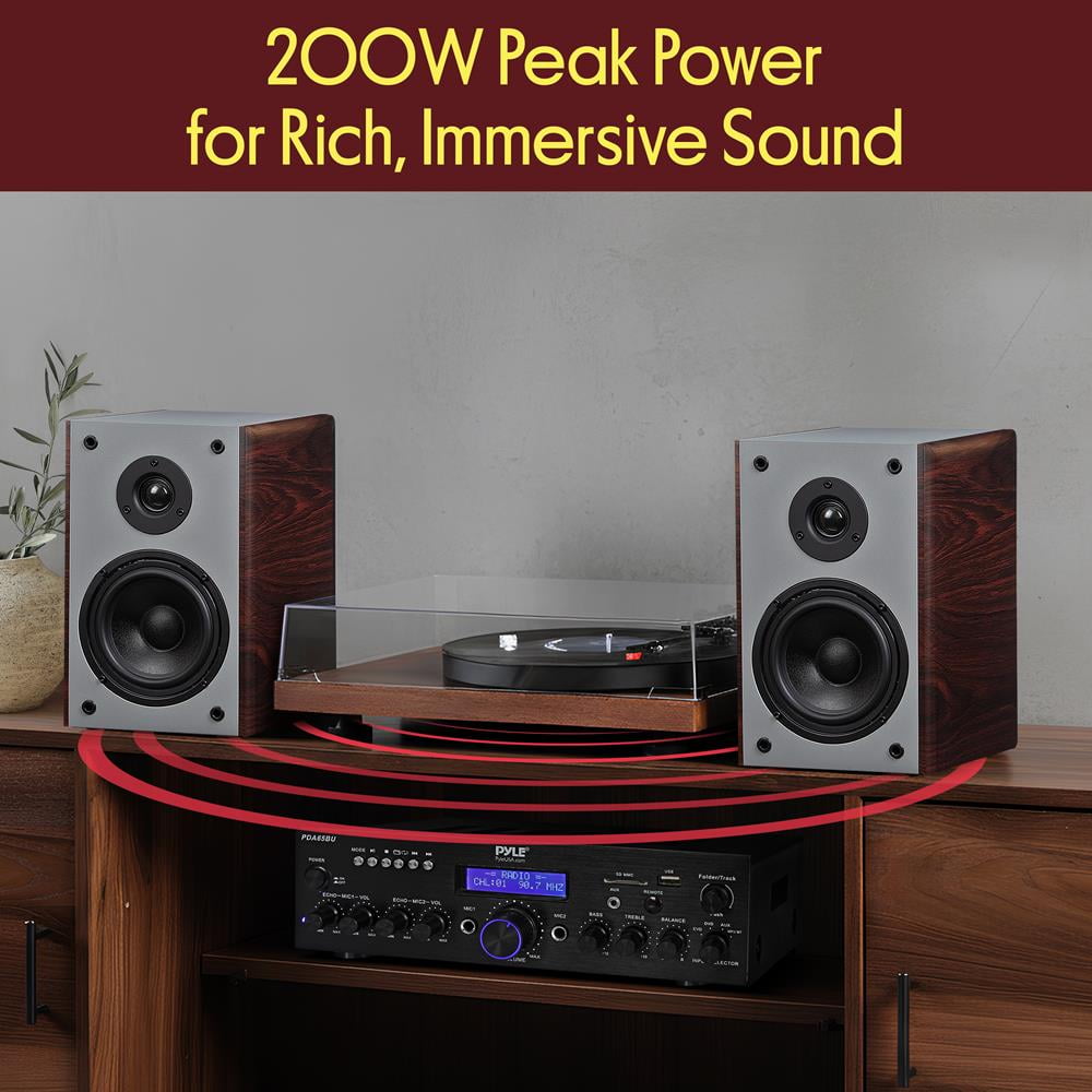 Pyle 5.25” Wired Bookshelf Speakers – Pair of 2-Way HiFi Home Theater Speakers with Wall Mount Brackets, Paper Cone Woofer & Soft Dome Tweeter, Compact Design for Home Audio, Cherry