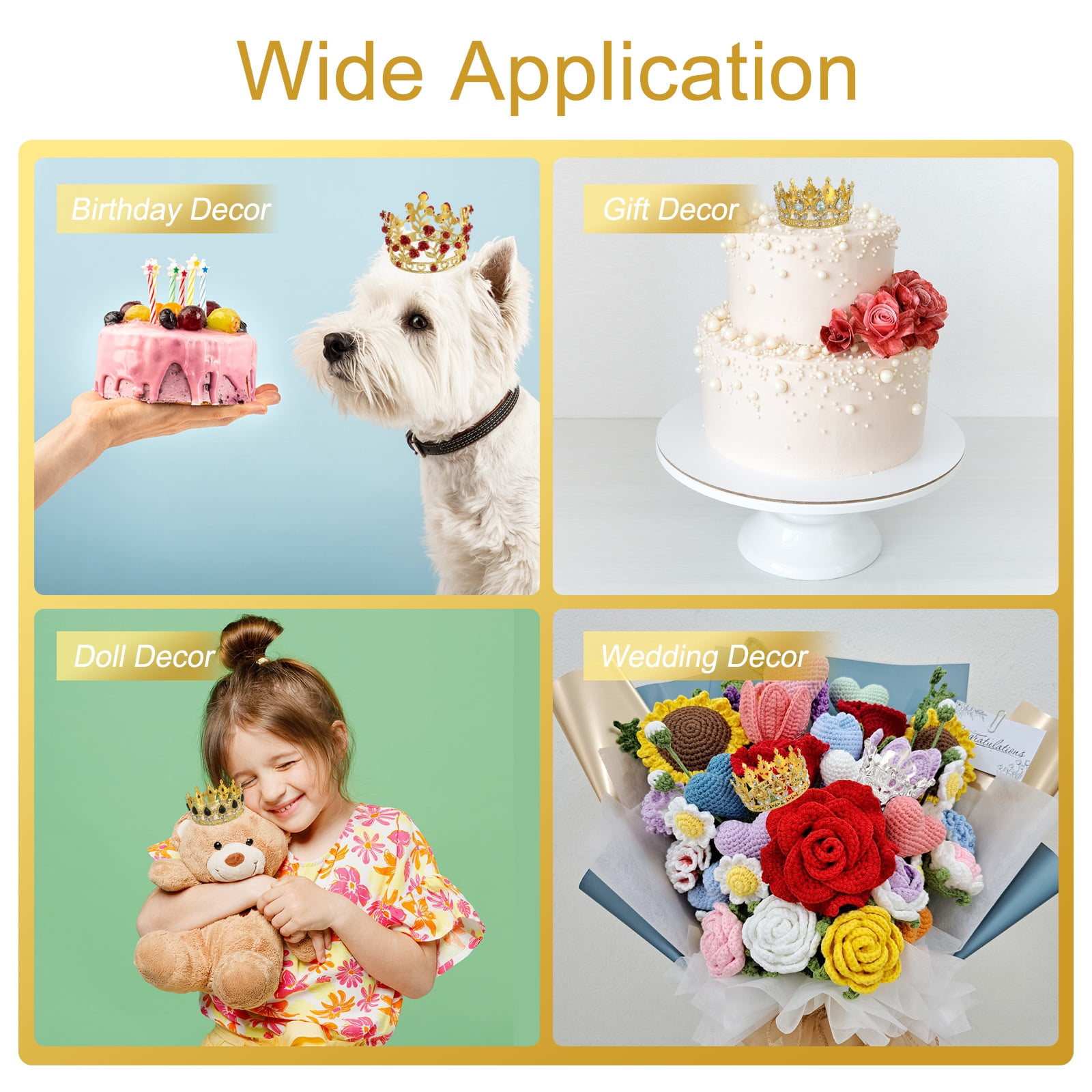 Unique Bargains Mini Crown Cake Toppers with Crystal for Birthday Cake Decor Gold Black