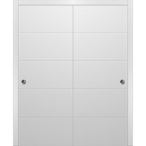 Sliding Closet Bypass Doors | Planum 0770 Painted White Matte | Sturdy Rails Moldings Trims Hardware Set | Wood Solid Bedroom Wardrobe Doors-64" x 80" (2* 32x80)