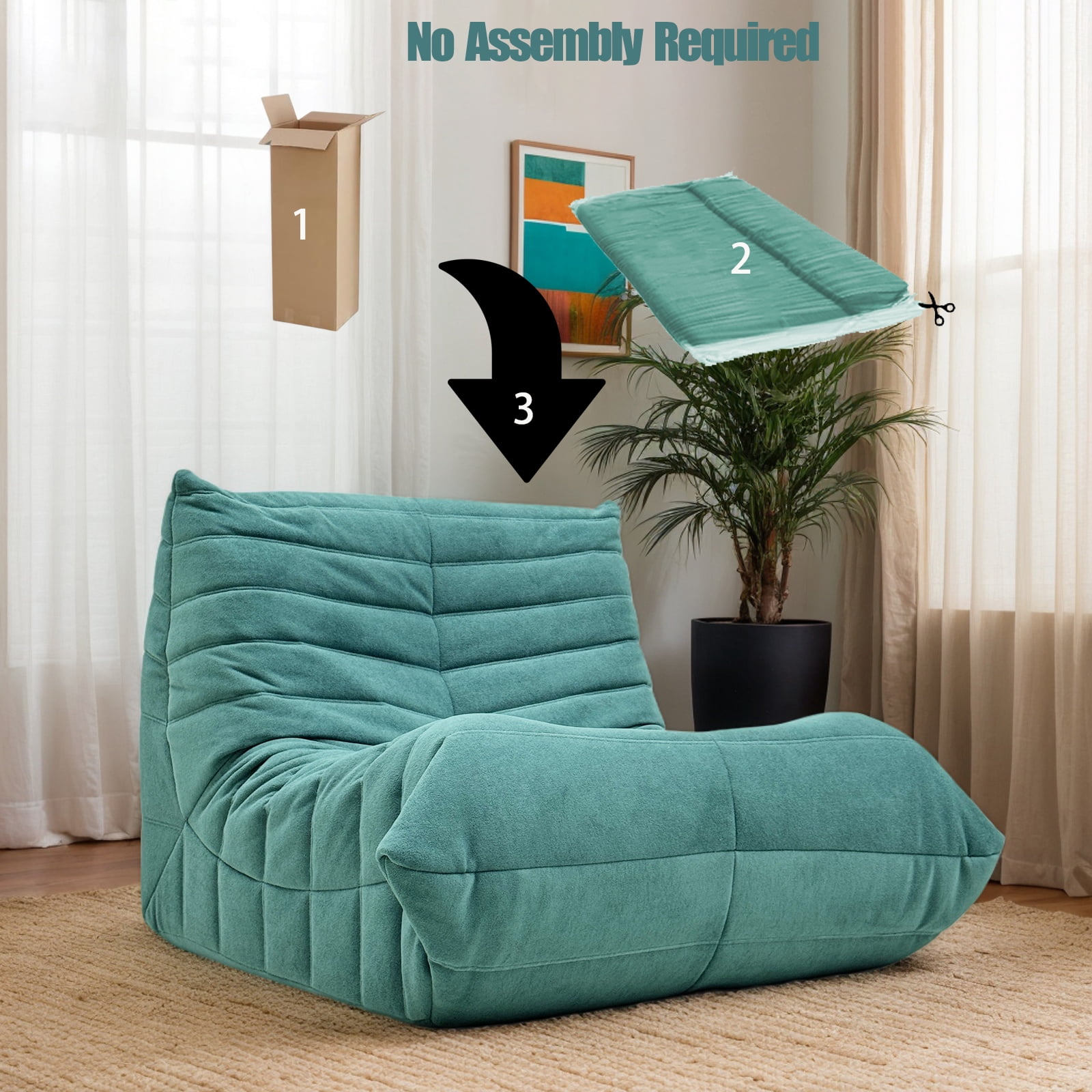 MEISIMAN Bean Bag Chair, Lazy Sofa Floor Chair- Beanbag for Adults, Comfy Giant Bean Bag Chair with Memory Foam & Fleece Fabric for Living Room, Bedroom, Reading Corner, Lounge