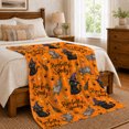 thumbnail image 6 of Printed Flannel Throw Blanket with pointed-hat character Cats And Tabby Cats With Brooms, 6 of 7