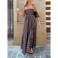thumbnail image 5 of Brown Striped Spaghetti Strap Square Neck A-Line Maxi Dress For Women, Casual Vacation Sundress, 5 of 8