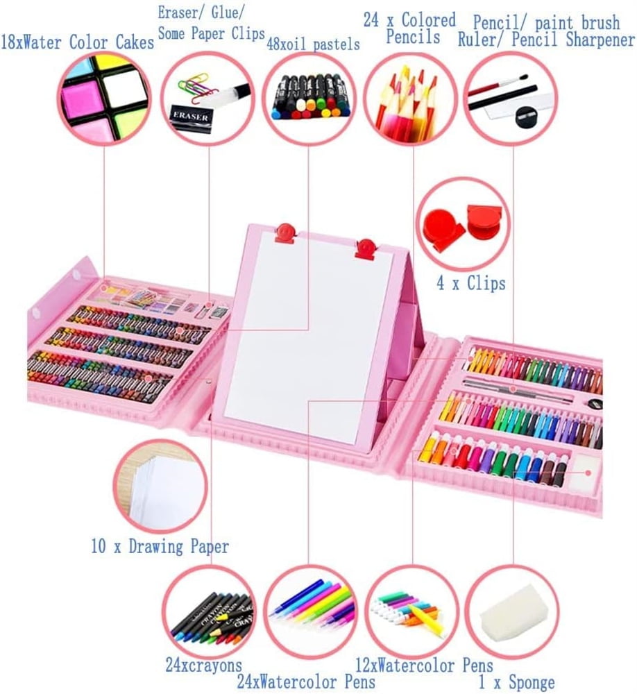 Arts and Crafts Supplies,Bexikou 208Pcs Drawing Painting Set for Kids Girls Boys Teens, Coloring Art Kit Gift Case: Crayons, Oil Pastels, Watercolors Cake, Colored Pencils, Sketch Paper