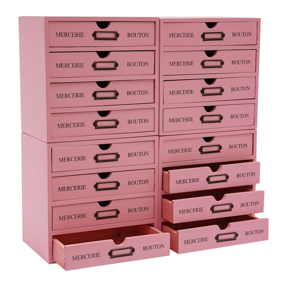 Pink Wooden Storage Box 4 Pieces File Storage Box Desktop 16 Drawers