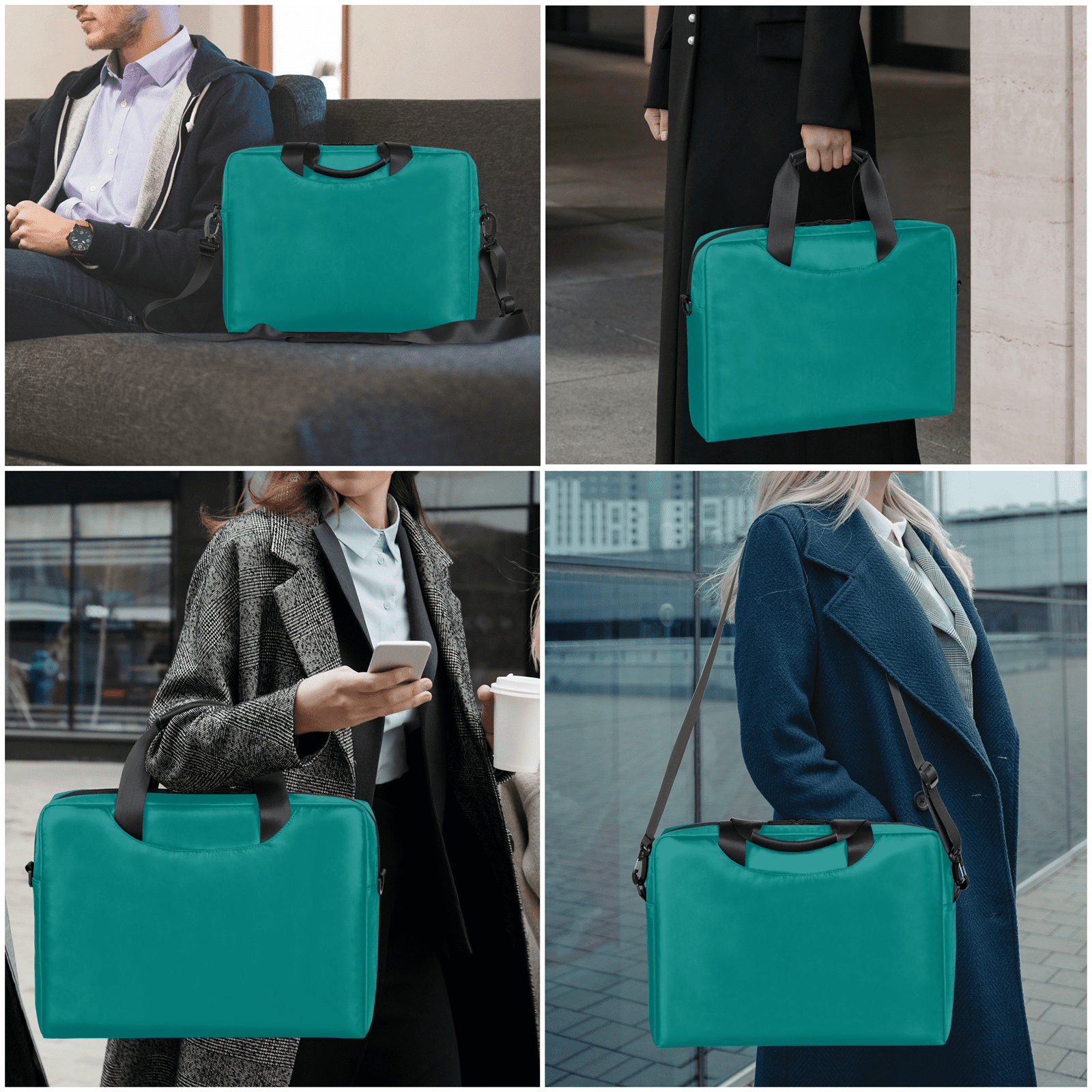 Herdesigns Teal Laptop Bag for Women Men, Computer Case Briefcase Messenger Bags, 15-15.6 inch Laptop Sleeve Shoulder Bag