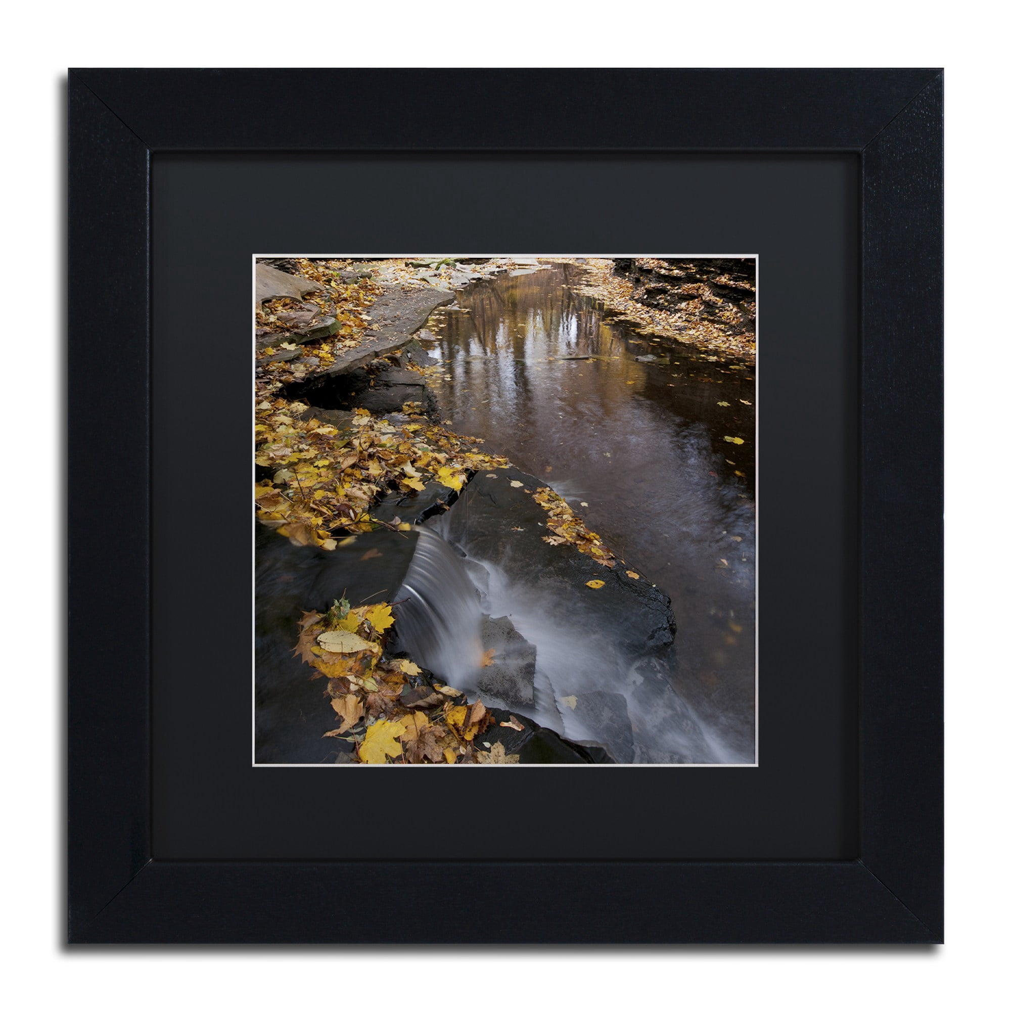Trademark Fine Art "Lakeview Autumn Waterfall #2" Canvas Art by Kurt Shaffer Black Matte, Black Frame