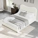 thumbnail image 3 of Senfot bouclé tamaño completo-size marco de cama con forrado cabecero soft low profile sturdy platform rounded corners design heavy duty de madera slats noise-free no necesita colchón base, 3 of 7