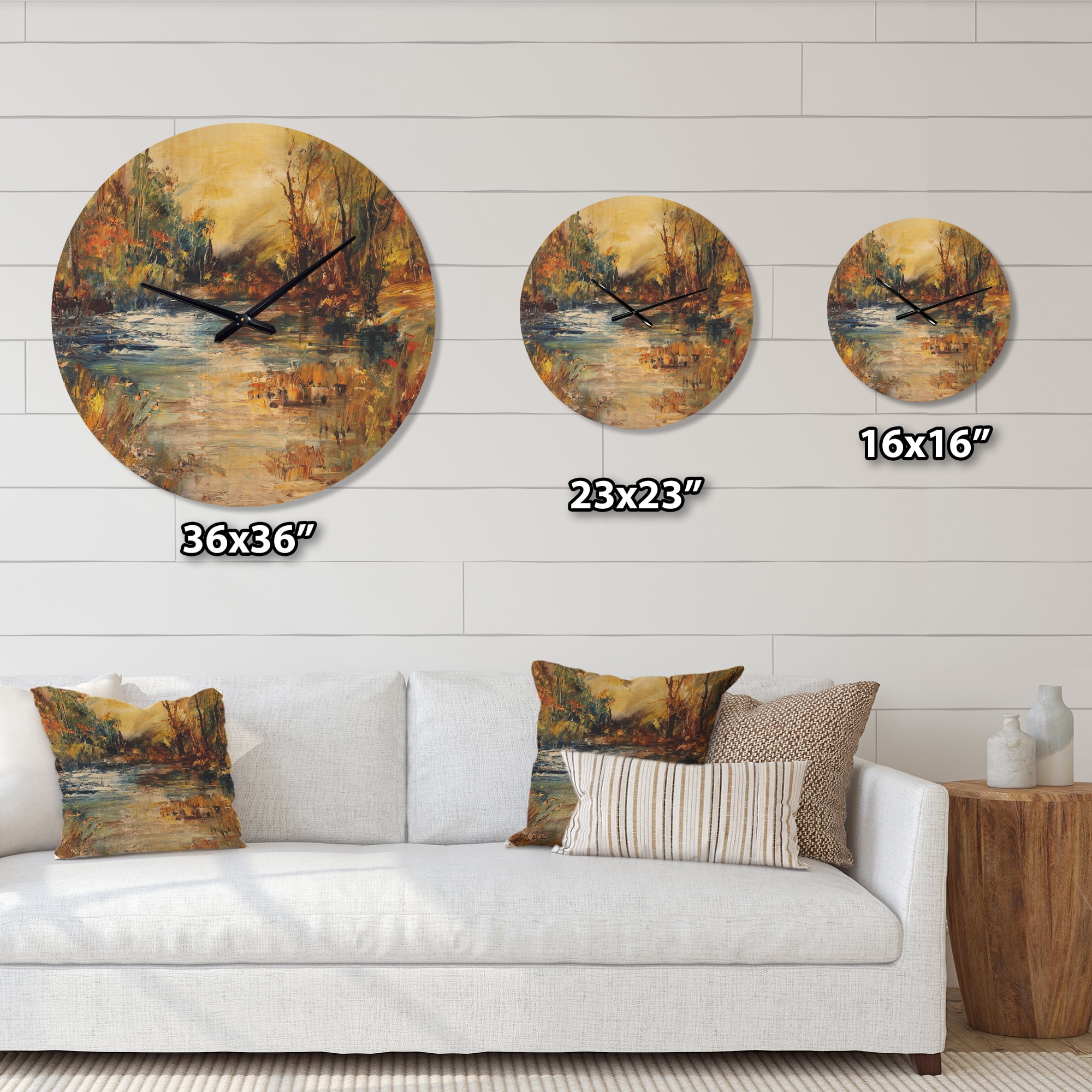 Designart 'Abstract Stream in Forest' Farmhouse Wood Wall Clock
