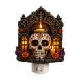 thumbnail image 2 of Day of the Dead Skull Plug In Night Light, Acrylic Sugar Skull Wall Lamp with Warm Glow, Halloween Decor for Bedroom Hallway Entryway Home, 2 of 6