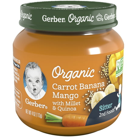 Gerber Organic Carrot Banana Mango with Millet & Quinoa Baby Food, 4 oz Glass Jar (Pack of