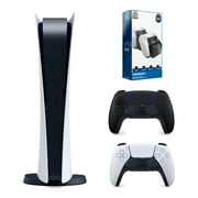Sony Playstation 5 Digital Edition Console with Extra Black Controller and Surge Dual Controller Charge Dock Bundle