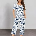 thumbnail image 2 of Feancey Capri Pajamas for Women Set with Pockets Floral Print Casual Pjs Sets Button Up Pleated Short Sleeve Top Cotton Soft Sleepwear Two Piece Limited Time Sales Today, 2 of 6