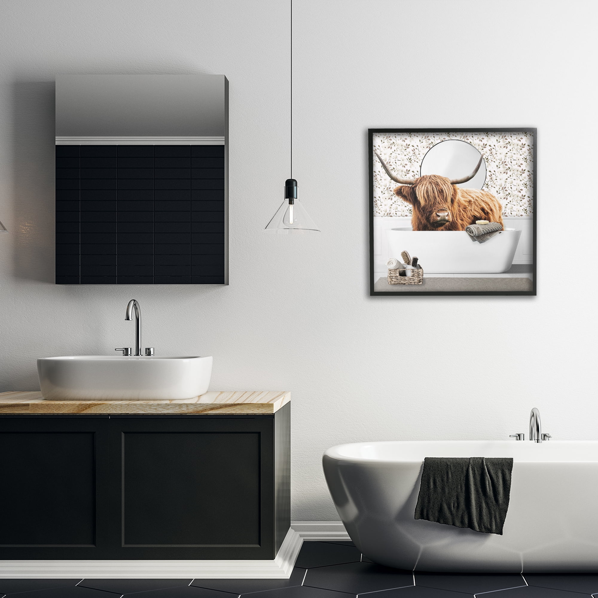 Stupell Industries Boho Cattle Bath Time Black Framed Giclee Art, design by CAD Designs