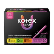 Kotex Click Compact Multipack Tampons, Regular/Super/Super Plus, Unscented, 30 Count