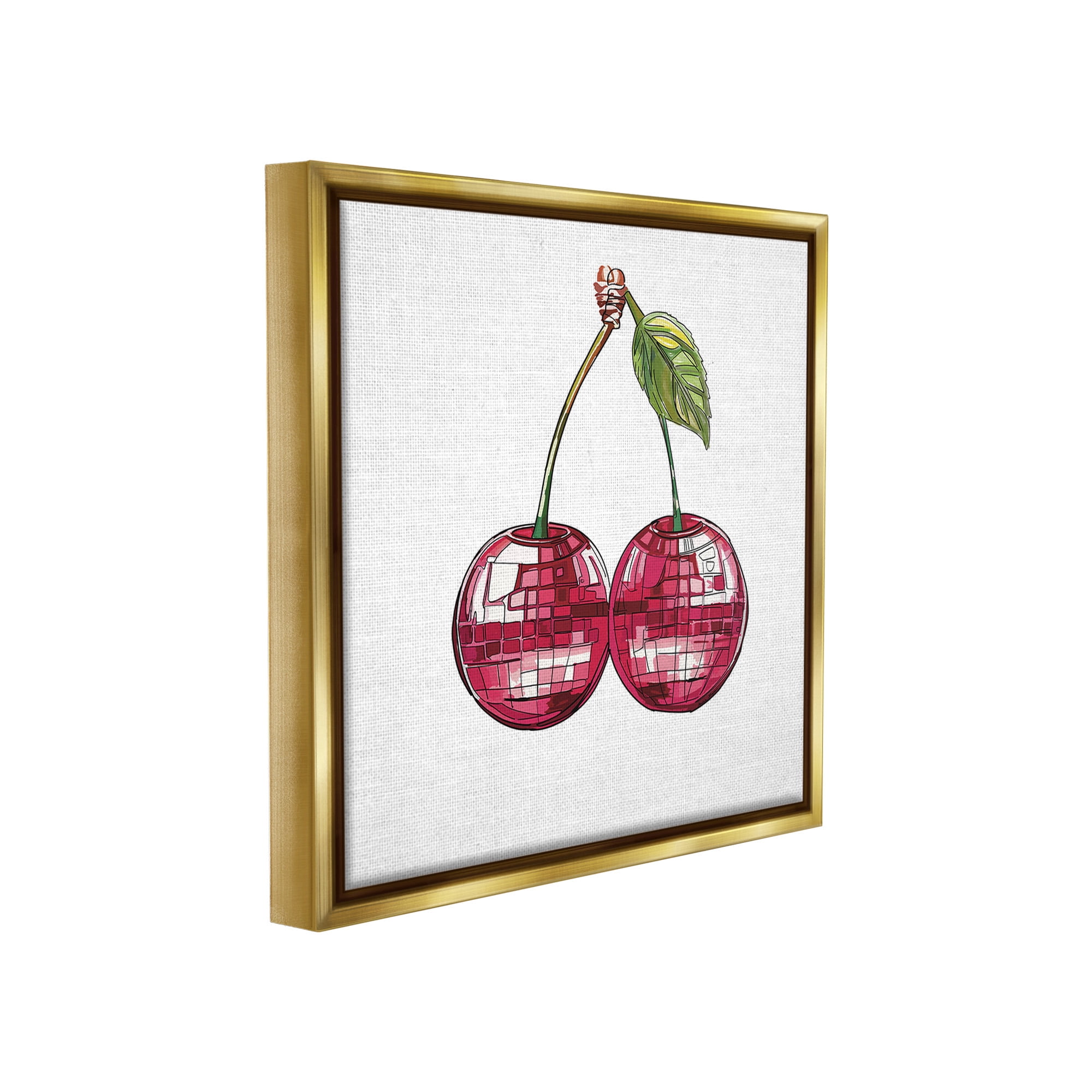 Stupell Industries Patterned Cherry Fruit Food & Beverage Painting Gold Floater Framed Canvas Art Print Wall Art, 18 x 18