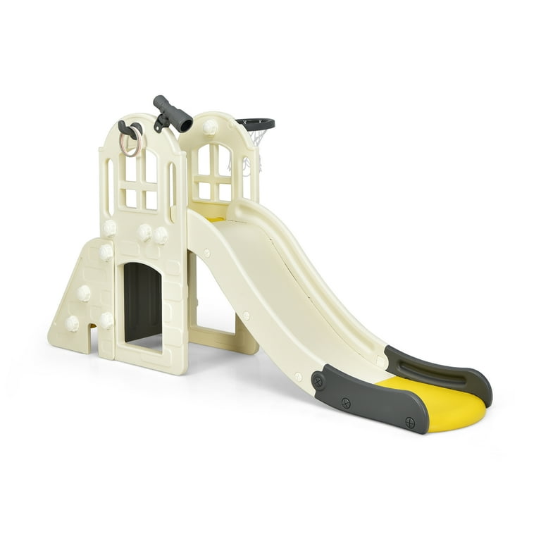 Costway 6 In 1 Kids Slide Set Indoor Outdoor Playground Toddler Climber with Basketball Hoop Yellow Walmart