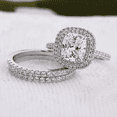 thumbnail image 2 of Kalapi Jewel 14K White Gold Plated Engagement Trio Ring Set - 1.7 Ct Cushion Cut Moissanite Double Halo Ring Set for Her - Gift for Engagement or Wedding - Beautiful Jewelry for Women's, 2 of 4