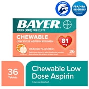 Bayer Low Dose Chewable 81mg Aspirin Tablets, Orange, 36 Count