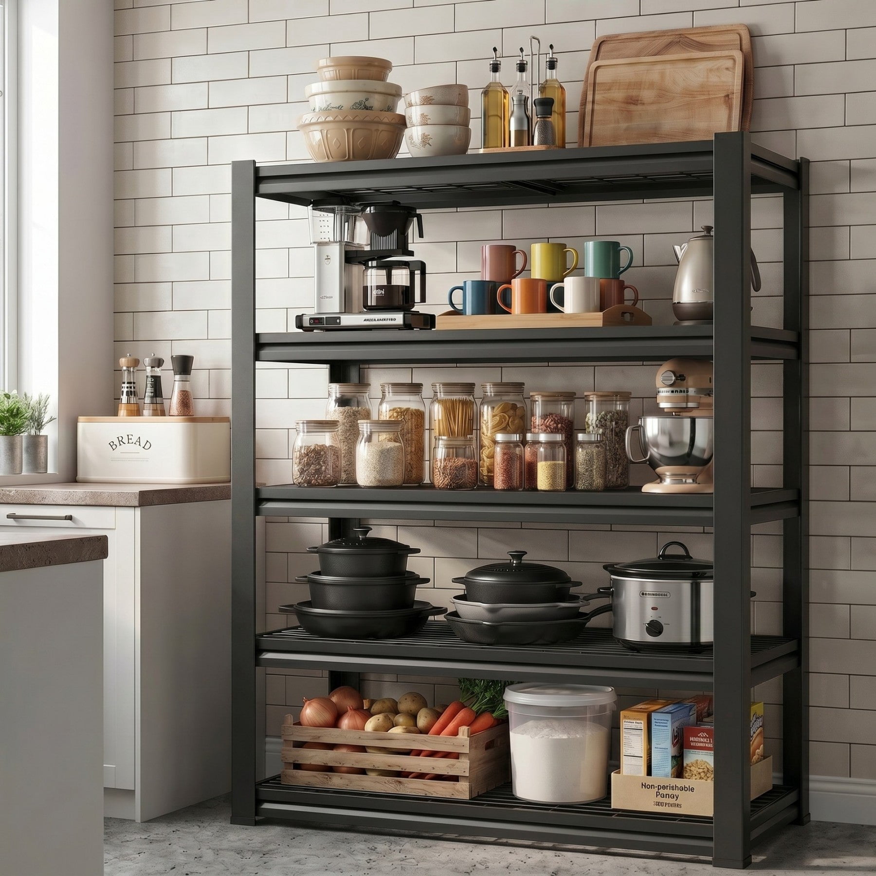 Sailvan 3000LBS Heavy Duty Garage Shelving, 5-Tier Adjustable Metal Storage Shelves, Industrial Steel Utility Rack, 48"W x 24"D x 72"H,Black
