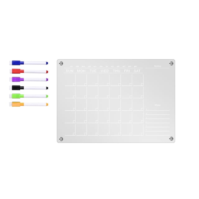 Tableau Magnétique en Acrylique pour Réfrigérateur Réutilisable Planificateur Magnétique Tableau Blanc pour Entraînement Réfrigérateur Inclut 6 Marqueurs avec Tableau de Calendrier 6ml