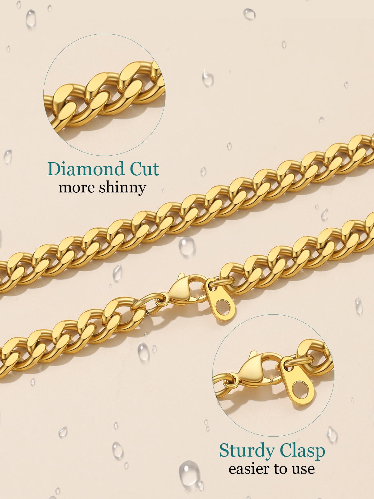 FaithHeart Cuban Link Chain Necklace for Men Stainless Steel Gold Plated Jewelry Gift with Card To My Son Birthday Christmas Graduation 7mm 20"