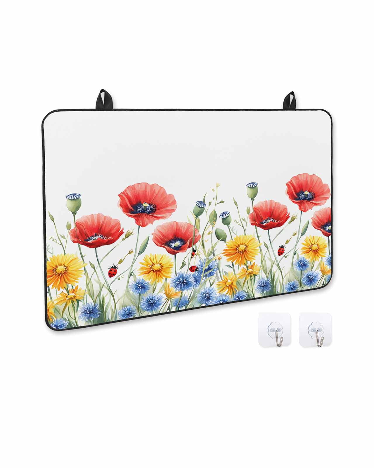 nqOlkjepod Large Induction Cooktop Protector Mat 36"x21", Watercolor Floral Stove Top Covers for Electric Stove, Independence Day Botanical Flowers Stove Burner Cover Mats, Glass Top Stove Cover