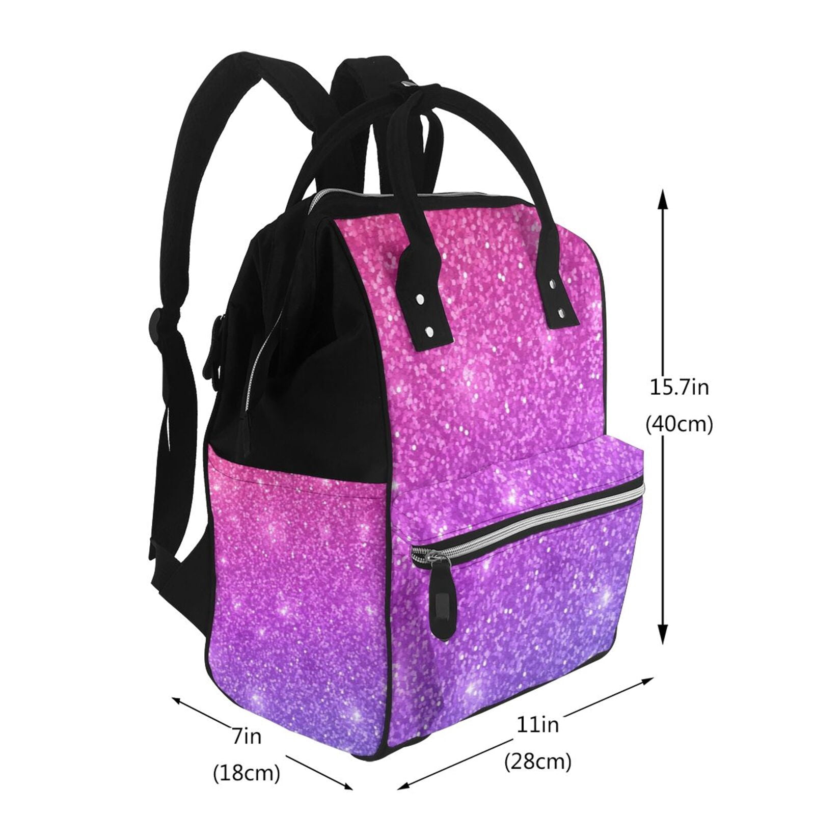 Ratiio Purple Glitter Mummy Backpack - Waterproof Twill Canvas, Large Capacity Diaper Bag with Multiple Pockets and Adjustable Straps