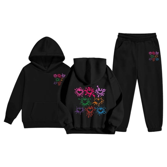 Outfits Sets for Little Girls Casual Print Hoodie And Pants Outfit Fashion Two Piece Toddler Loungewear Soft Playwear Comfy Kids Casual Clothes Set 2-3 Years