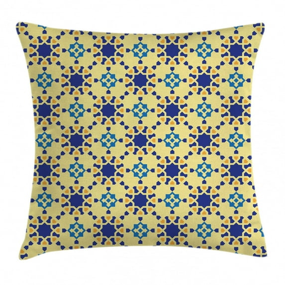 Ethnic Throw Pillow Cushion Cover, Moroccan Ceramic Motif with Arabesque Persian Folk Effects Antique Design, Decorative Square Accent Pillow Case, 16 X 16 Inches, Violet Blue Yellow, by Ambesonne