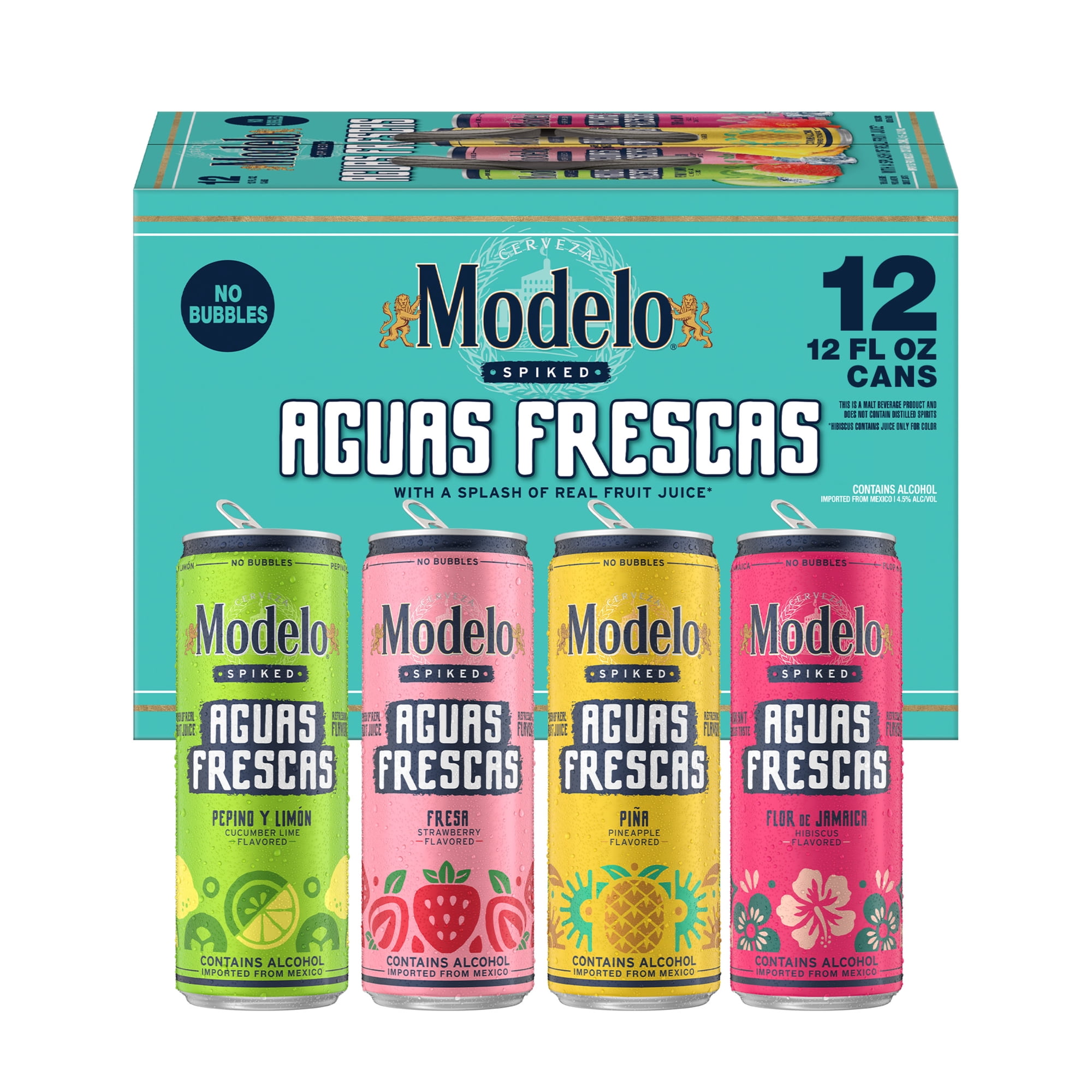 Modelo Spiked Aguas Frescas Variety Pack Flavored Malt Beverage, 12 Pack 12 fl oz Cans, 4.5% ABV